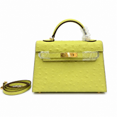 Mini Kelly II 19cm Sellier Jaune Poussin Ostrich Gold Hardware Luxury Mini Handbag