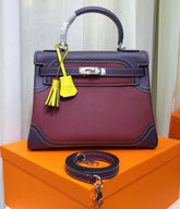 Hermes Kelly Sellier Ghillies 28cm Bordeaux & Marron Foncé Barenia Leather Palladium Hardware Women Handbag