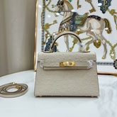 Hermes Mini Kelly II 19cm Sellier Craie Ostrich Gold Hardware Premium Women Daily Handbag