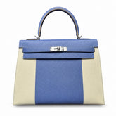 Hermès Kelly 32cm Epsom Leather 10 Craie Milkshake White R2 Blue Agate Bright Blue Top Handmade! Counter quality!