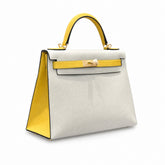 Kelly 28cm Epsom Leather S2 Trench Windbreaker Gray and 9D Jaune Amber Top Handmade! Counter quality!