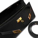 Hermès Kelly to go Color: ck89/noir Size: 19*11.5*1.5cm Leather: epsom From France Hardware: gold shoulder crossbody bag, clutch bag, black, cowhide, gold buckle, high-end handmade exclusive customiza