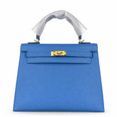 Hermès Kelly 25cm, epsom leather wax thread semi-handmade, Tanzania blue