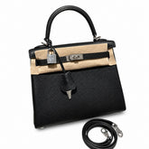 Hermès Kelly25cm, ck89/black, togo, silver, all handmade‼ Kelly 25cm, black, calfskin, silver buckle, top hand-stitched wax thread, high-end handmade exclusive customization‼ ️Purely hand-made nails, hand-en