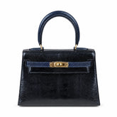 Hermès Kelly big ears, black with sapphire blue, original lizard leather, 20cm, completely handmade inside and outside, original hardware, shoulder strap❤️