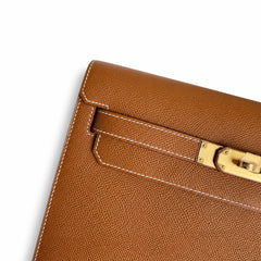 Customer order💕 kelly depeches25 golden brown epsom gold buckle hand-stitched men's handbag🎉