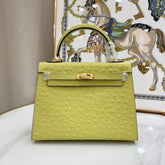 Hermes Kelly Sellier 25cm Jaune Poussin Ostrich Gold Hardware Designer Women Shoulder Handbag