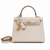 Kelly Sellier 25cm Craie Ostrich Gold Hardware Premium Women Shoulder Purse