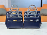 Hermes Kelly Sellier 19cm & 22cm & 25cm Bleu Nuit Box Calf Leather Gold Hardware & Palladium Hardware Women Handbag