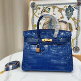 Hermès Birkin Blue Croc Embossement Leather Handbags Metal Lock Satchel Bag