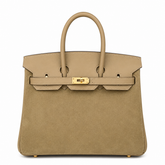 Elegant Neutral Birkin 25cm Grizzly Beige Suede Luxury Top-Handle Tote