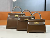 Hermes Kelly Sellier 19cm & 22cm & 25cm Ebene Box Calf Leather Gold Hardware & Palladium Hardware Women Handbag
