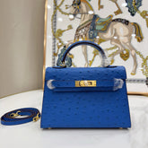 Hermes Mini Kelly II 19cm Sellier Bleu Electrique Ostrich Gold Hardware Luxury Crossbody Handbag