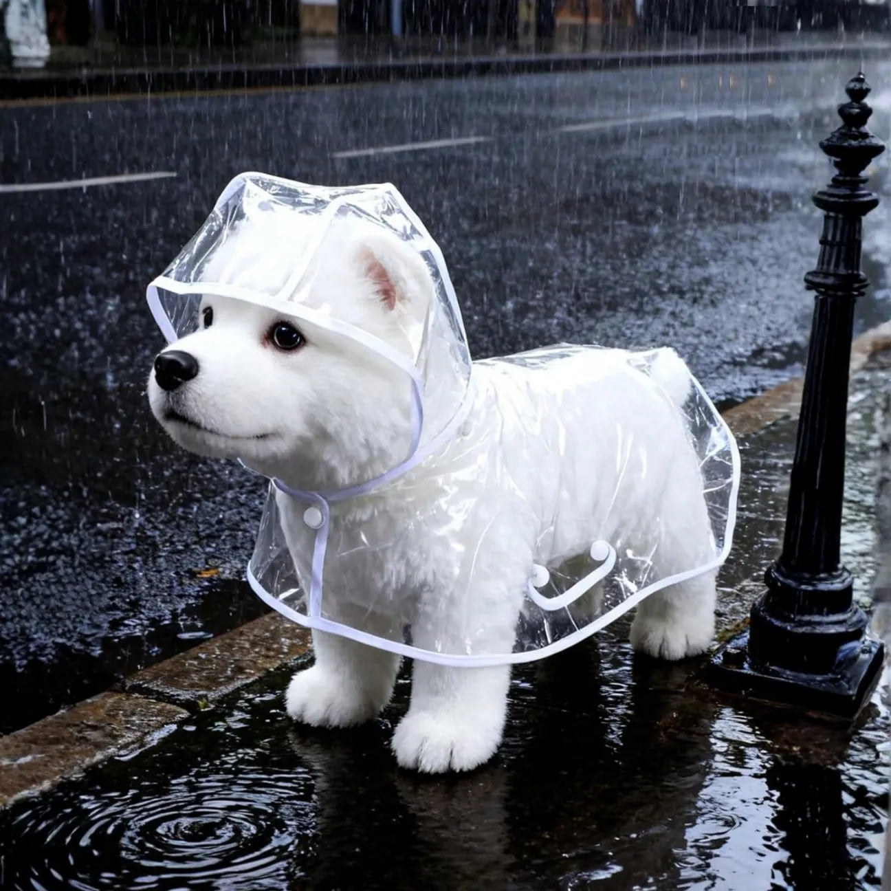 Waterproof Pet Raincoat With Hood And Button Closure