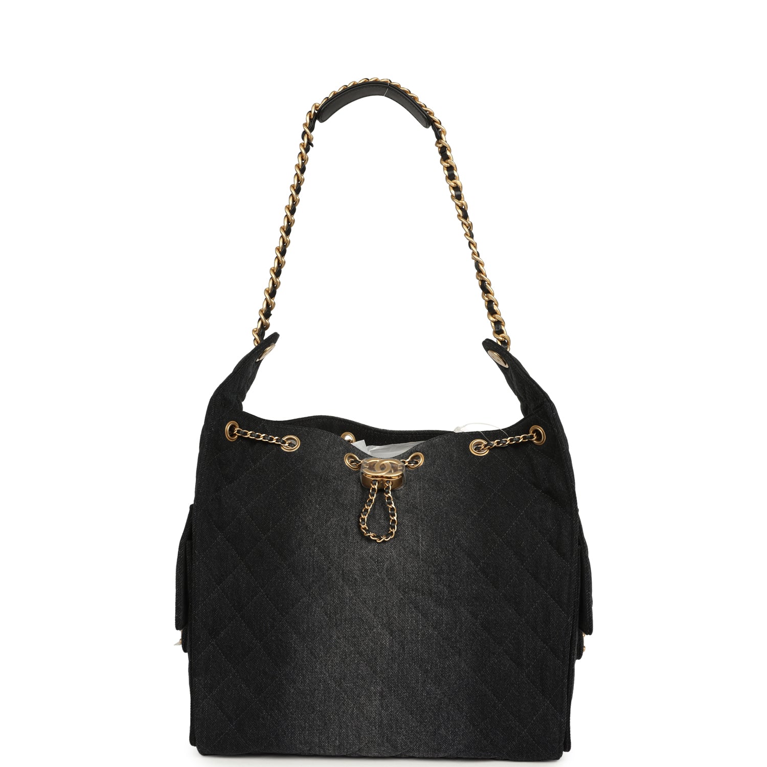 Chanel Medium 25 Hobo Bag Black Washed Denim Antique Gold Hardware