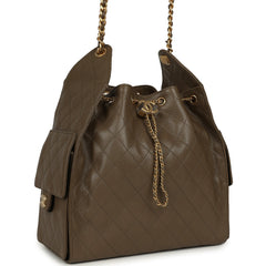 Chanel Medium 25 Hobo Bag Dark Khaki Caviar Antique Gold Hardware