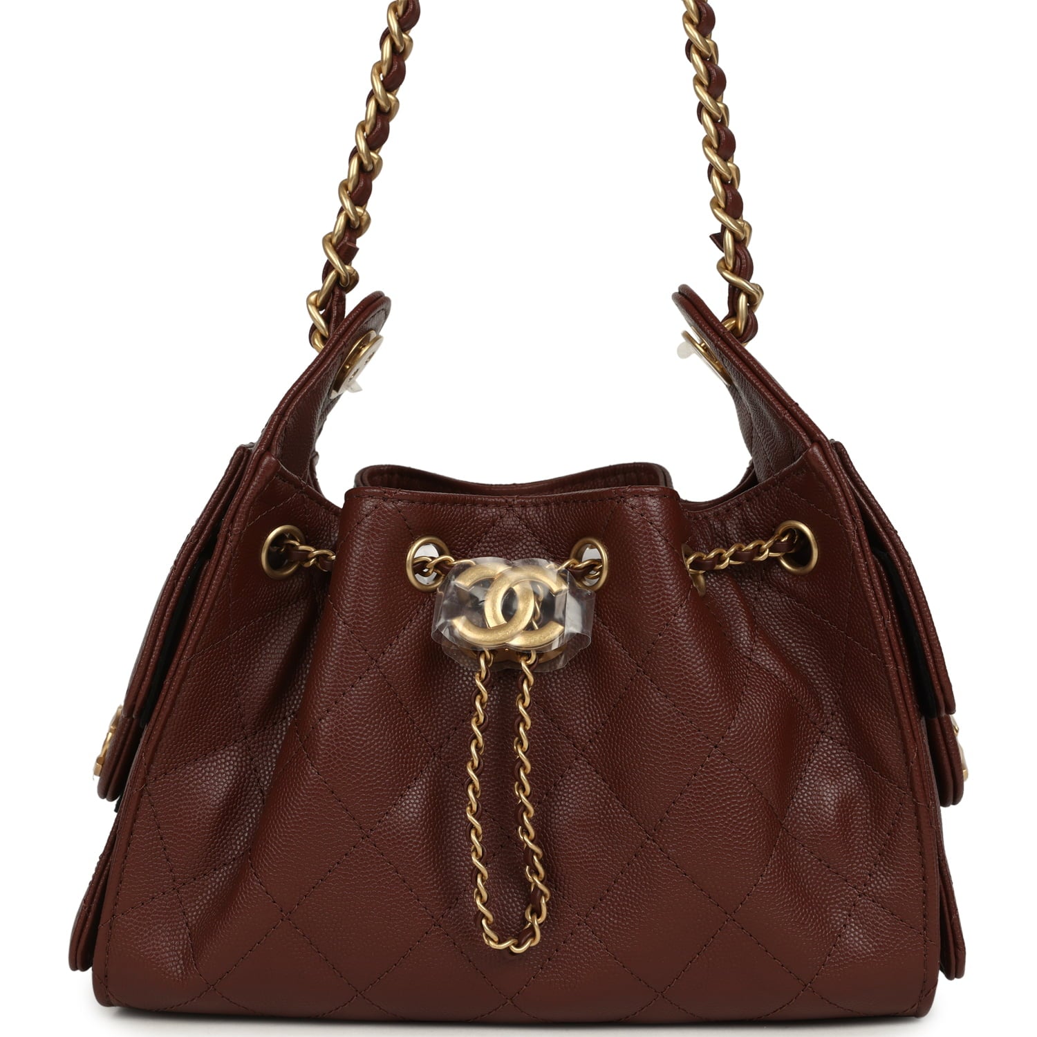 Chanel Mini 25 Hobo Bag Brown Caviar Antique Gold Hardware