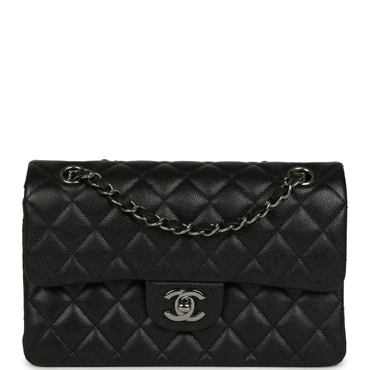 Pre-owned Chanel Small Classic Double Flap Bag Black Iridescent Caviar Ruthenium Hardware