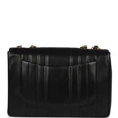 Vintage Chanel Jumbo Classic Mademoiselle Vertical Flap Black Lambskin Gold Hardware