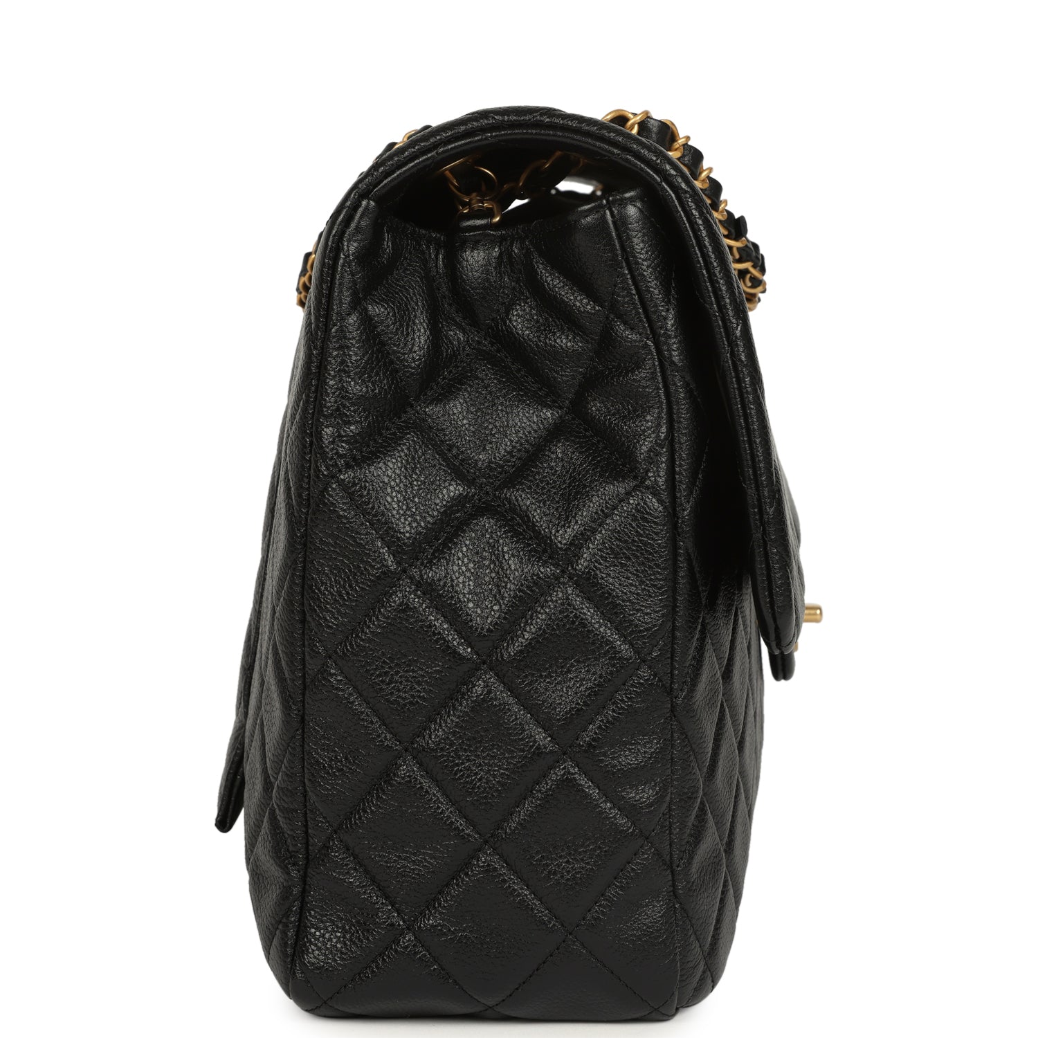 Chanel XXL Classic Single Travel Flap Bag Black Shiny Aged Calfskin Brushed Gold Hardware
