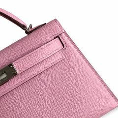 Second generation Mini Kelly 19cm Epsom leather, mallow purple, silver buckle