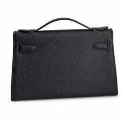 First generation handbag evening bag Kelly 22cm Epsom leather black gold buckle wax thread