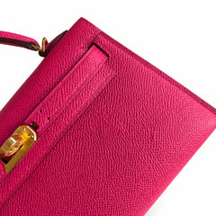 Ready stock: Fully hand-stitched 👉Second generation Mini Kelly 19cm imported Epsom leather pink gold buckle