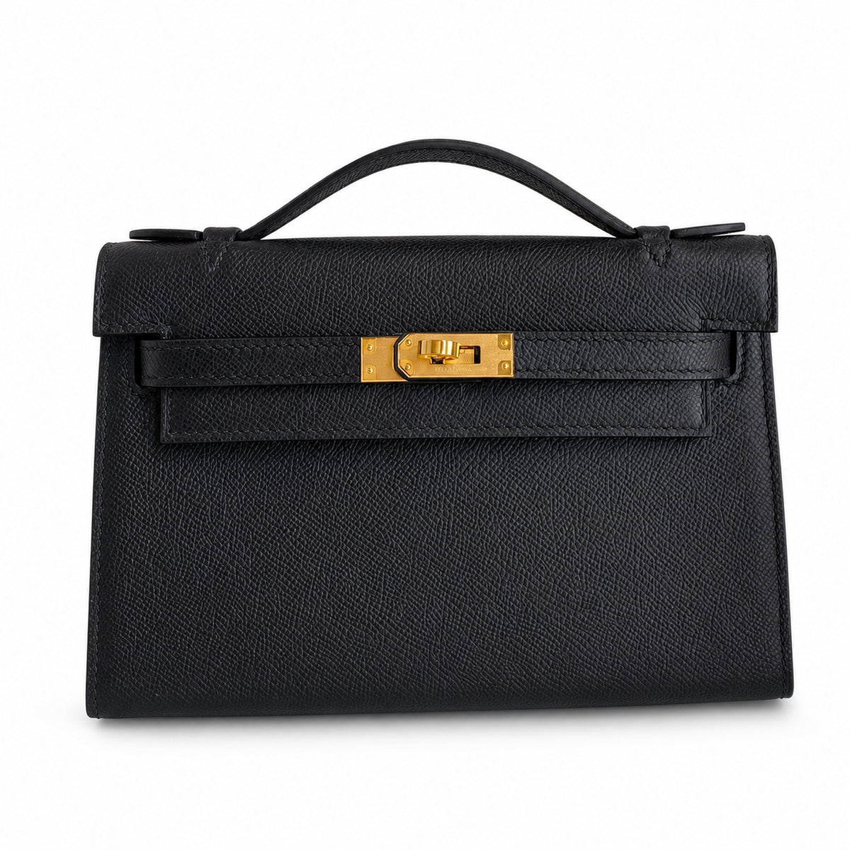 First generation handbag evening bag Kelly 22cm Epsom leather black gold buckle wax thread